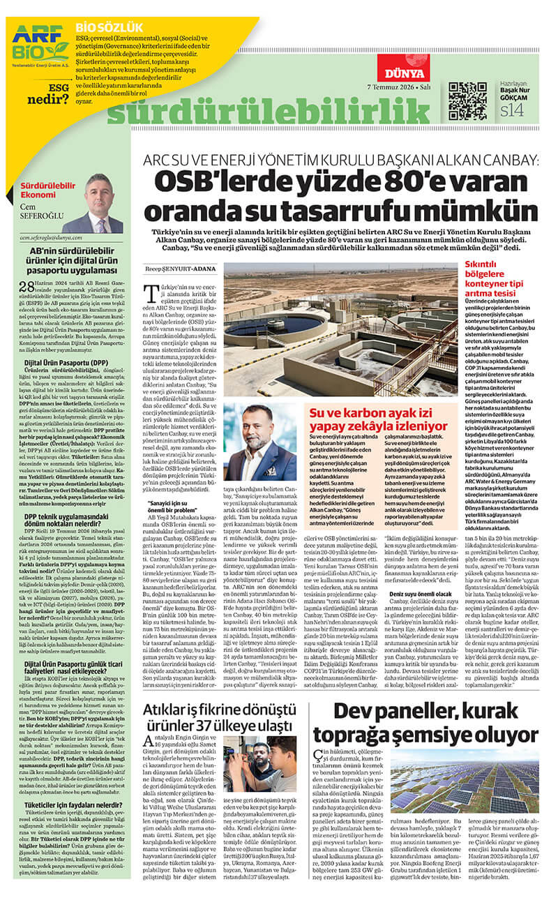 Arf Bio hakkında basında çıkan gazete haber sayfası